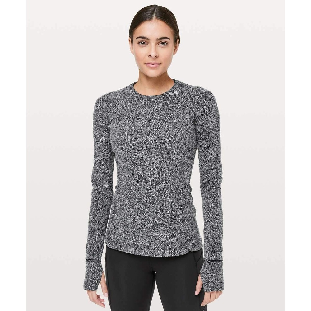 Lululemon Swiftly Tech Long Sleeve Crew Black White Space Dye Size 10 LW3BVQS
